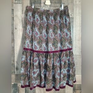 Vintage Saint Laurent Paisley Print Tiered Maxi Women's Skirt Size 44